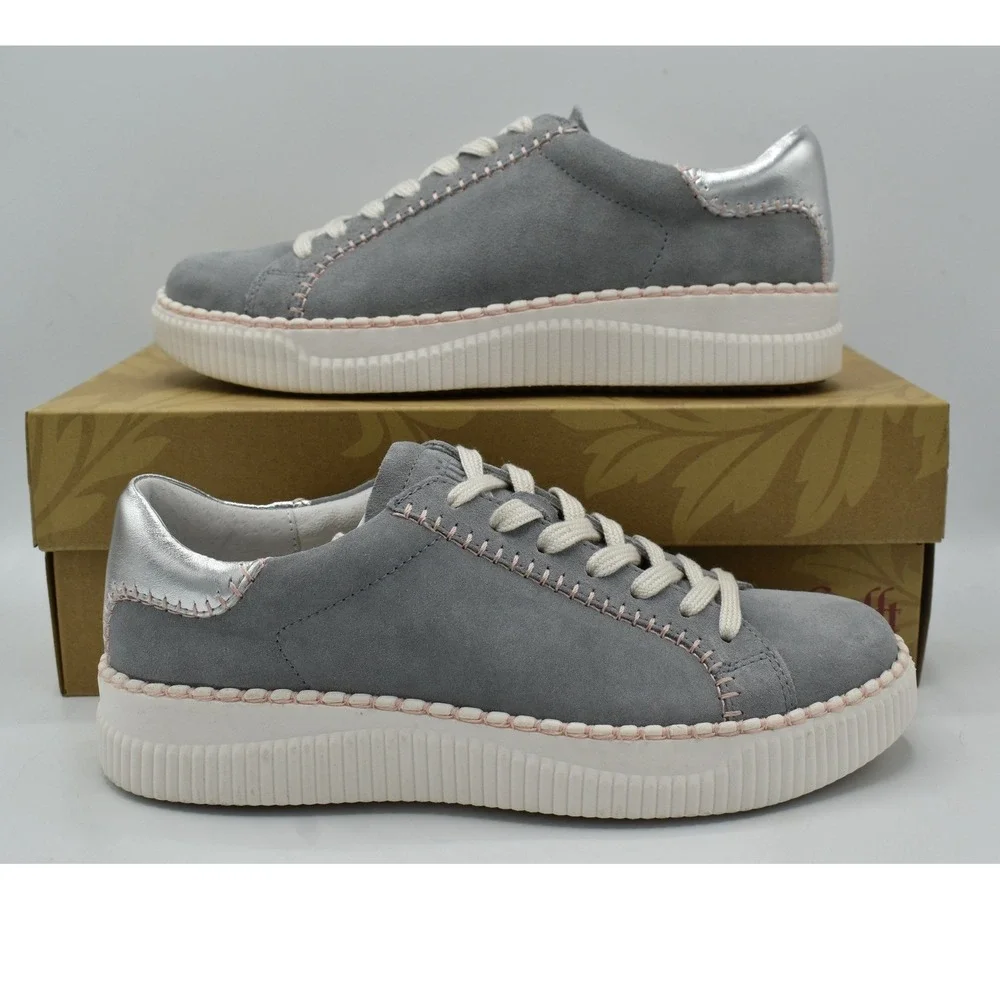 Sofft Frazier Sneakers Womens 7.5 Chambray Grey Silver Whipstitch NWB